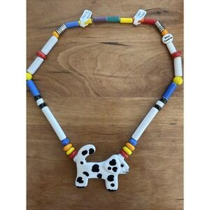 Bean Finneran Ruby Z Ceramic Dalmatian Dog Necklace Art Jewelry Vintage Signed
